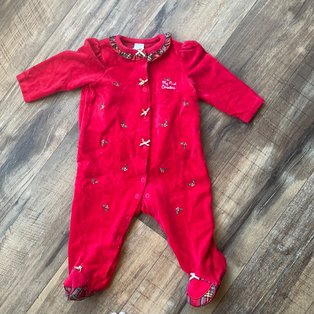 My first Christmas Flannel one piece pajamas size 9months